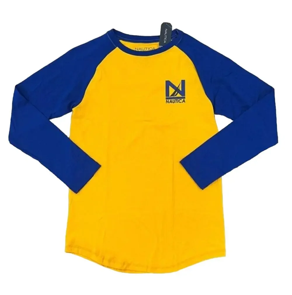 NWT Nautica Boys' Blue and Gold W/ Logo Baseball Tee